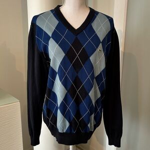 Lacoste Men's V-Neck Argyle Sweater - Blue and Black - 4